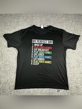 My Perfect Day Black Classic Fit Gamer T-Shirt, Crew Neck, Short Sleeve Size XL